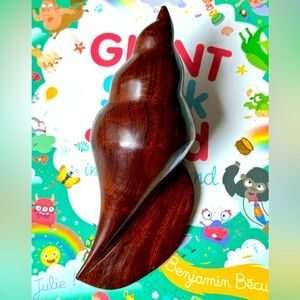 Vintage MCM wooden paperweight conch shell